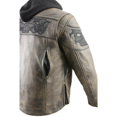 Milwaukee Leather MLM1561 Men's Distress Brown Leather Jacket with Reflective Skulls
