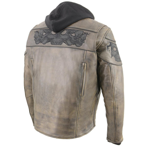 Milwaukee Leather MLM1561 Men's Distress Brown Leather Jacket with Reflective Skulls