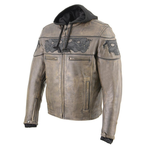 Milwaukee Leather MLM1561 Men's Distress Brown Leather Jacket with Reflective Skulls