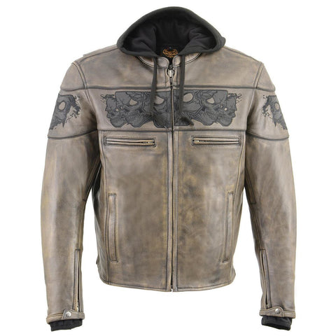 Milwaukee Leather MLM1561 Men's Distress Brown Leather Jacket with Reflective Skulls