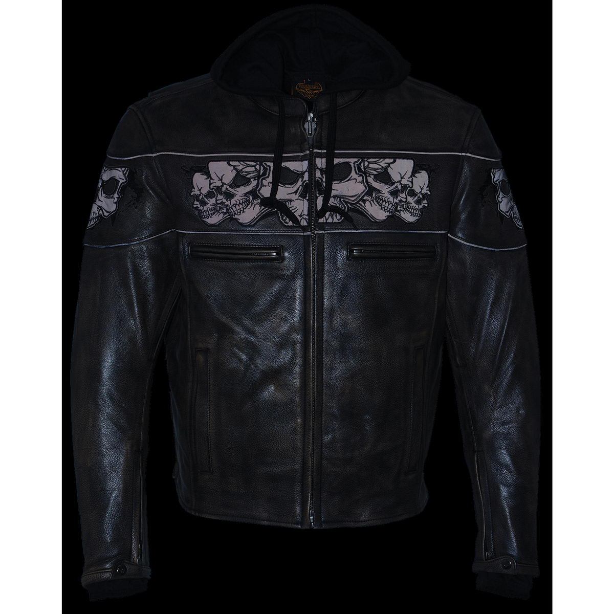 Milwaukee Leather MLM1561 Men's Distress Brown Leather Jacket with Reflective Skulls