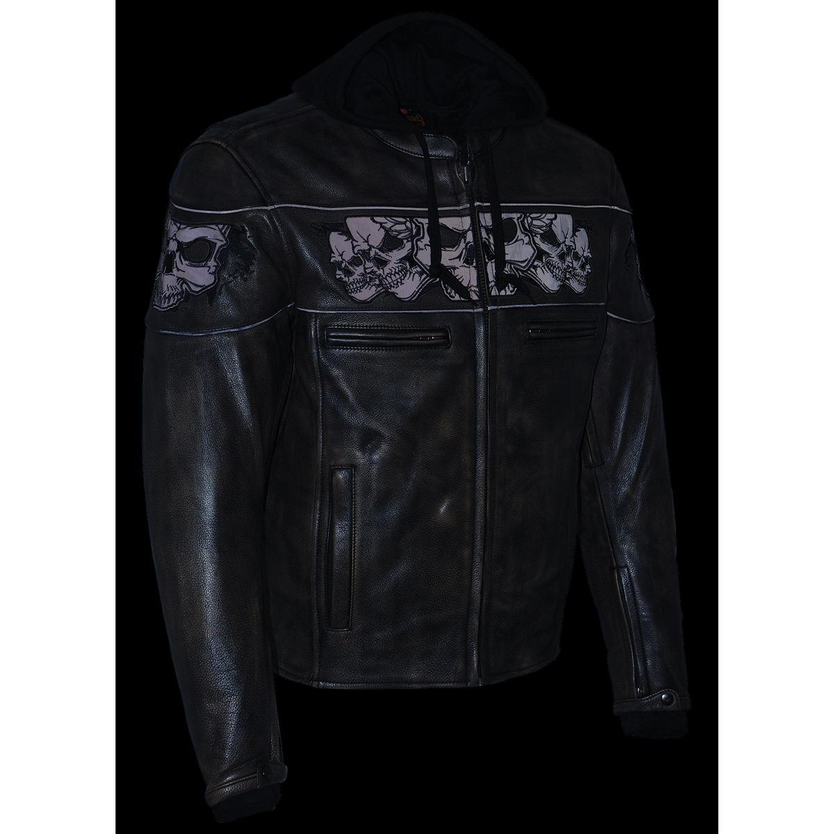 Milwaukee Leather MLM1561 Men's Distress Brown Leather Jacket with Reflective Skulls