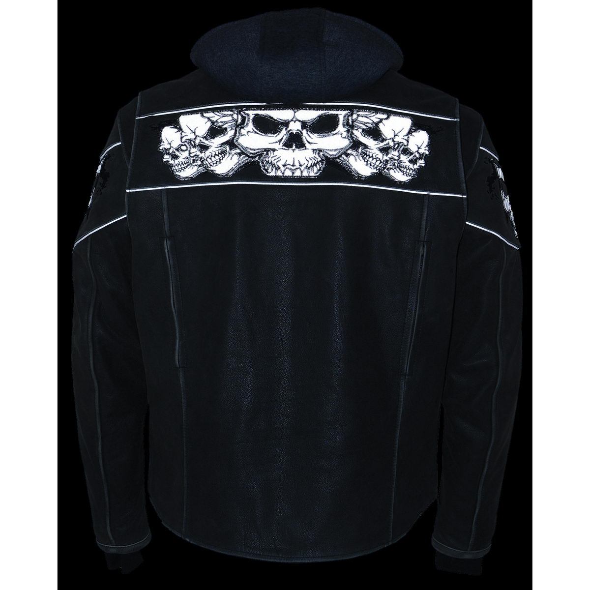 Milwaukee Leather MLM1562 Men's Distress Grey Leather Jacket with Reflective Skulls
