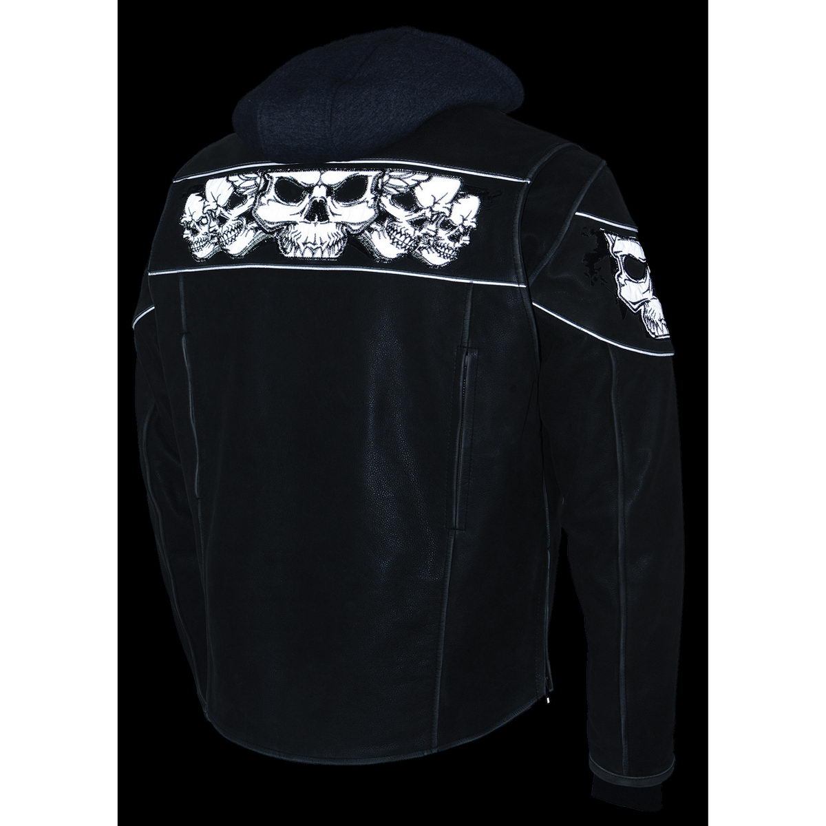 Milwaukee Leather MLM1562 Men's Distress Grey Leather Jacket with Reflective Skulls
