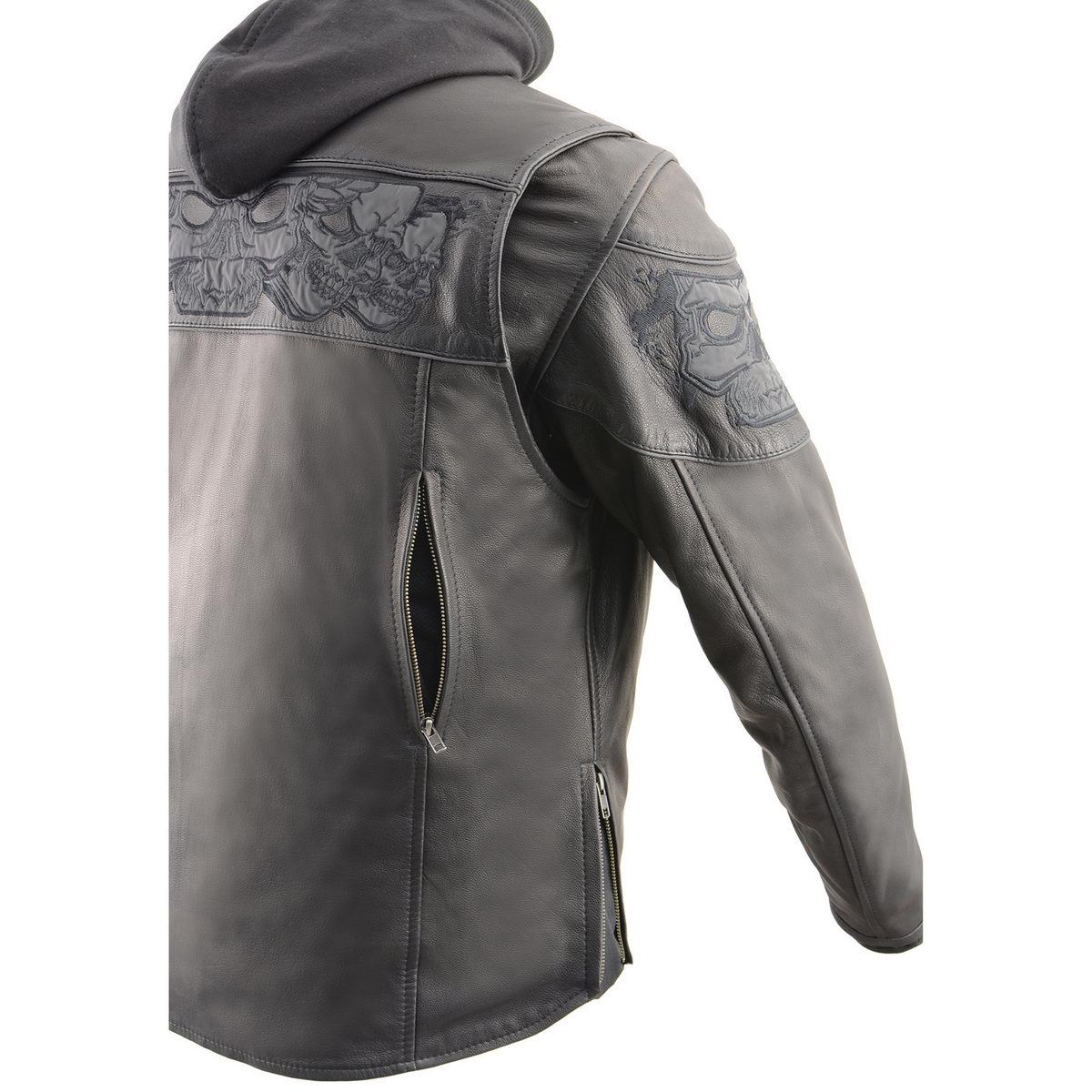 Milwaukee Leather MLM1563 Men's ‘Cross Over’ Black Leather Jacket with Reflective Skulls