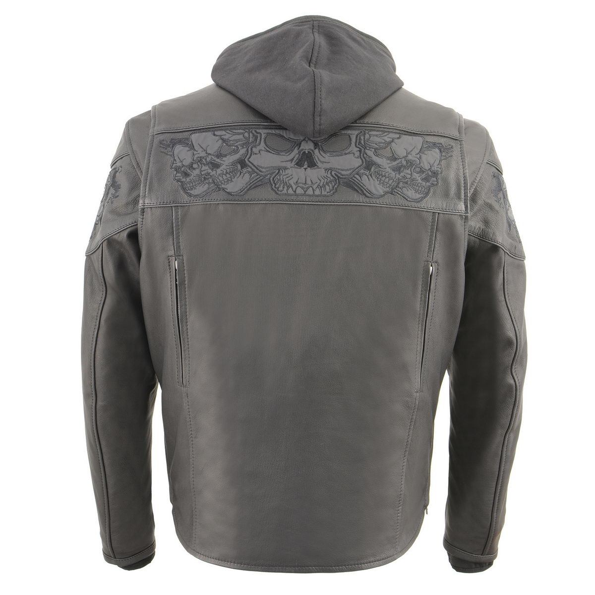 Milwaukee Leather MLM1563 Men's ‘Cross Over’ Black Leather Jacket with Reflective Skulls