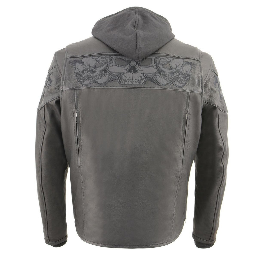 Milwaukee Leather MLM1563 Men's ‘Cross Over’ Black Leather Jacket with Reflective Skulls