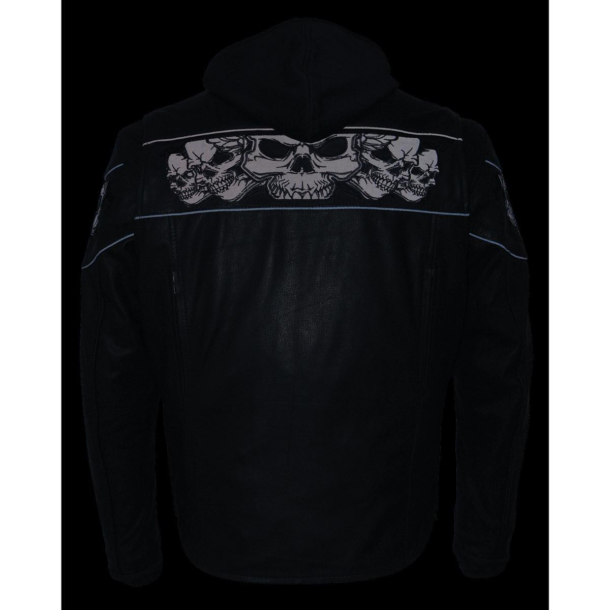 Milwaukee Leather MLM1563 Men's ‘Cross Over’ Black Leather Jacket with Reflective Skulls