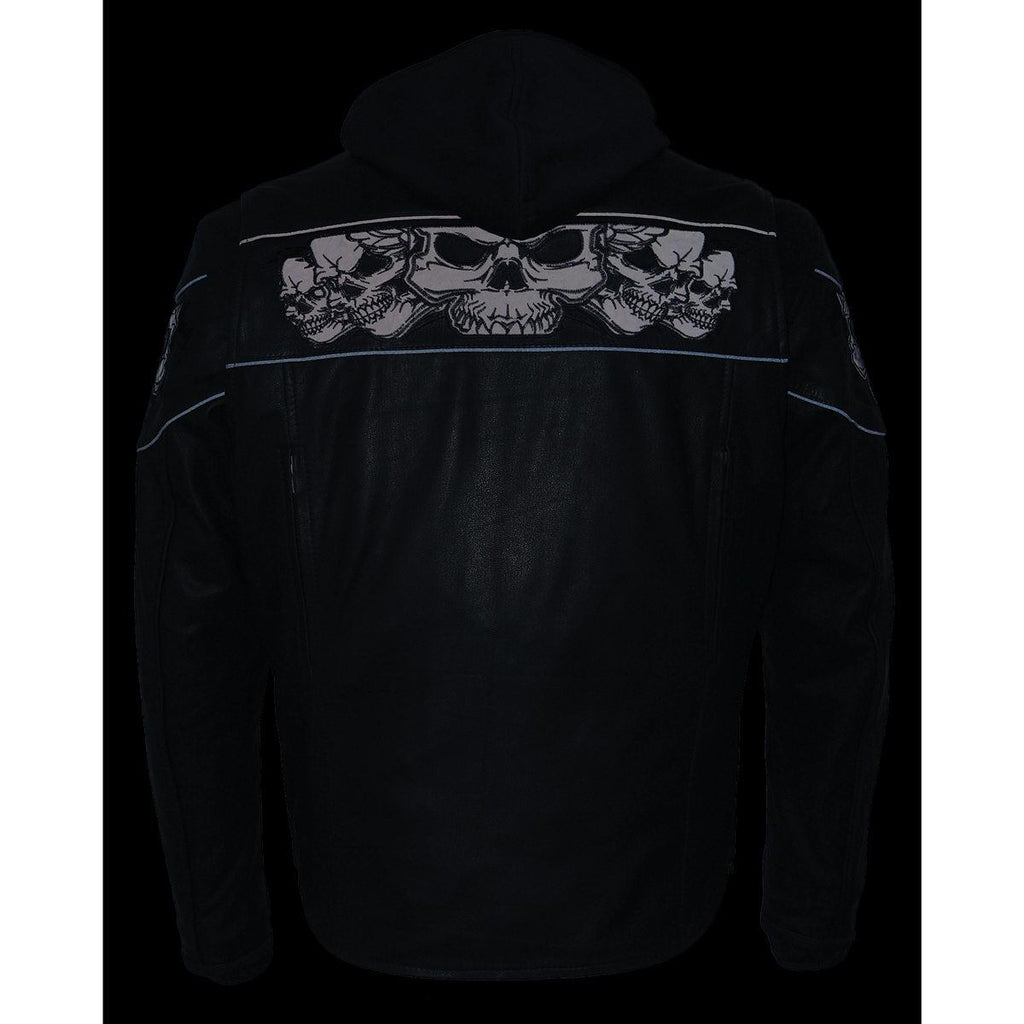 Milwaukee Leather MLM1563 Men's ‘Cross Over’ Black Leather Jacket with Reflective Skulls