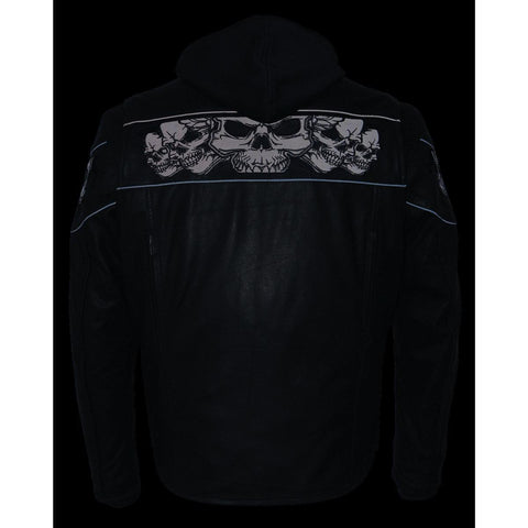 Milwaukee Leather MLM1563 Men's ‘Cross Over’ Black Leather Jacket with Reflective Skulls