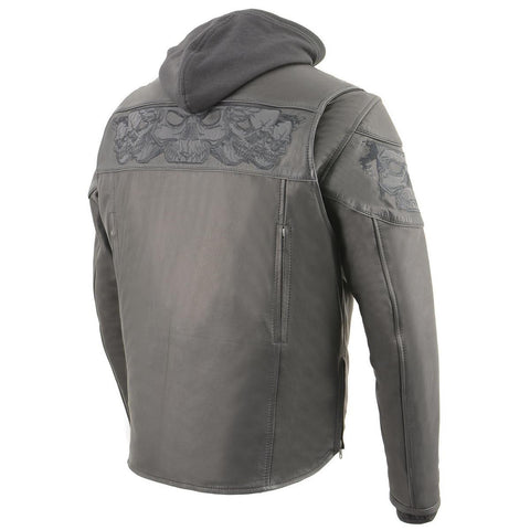 Milwaukee Leather MLM1563 Men's ‘Cross Over’ Black Leather Jacket with Reflective Skulls