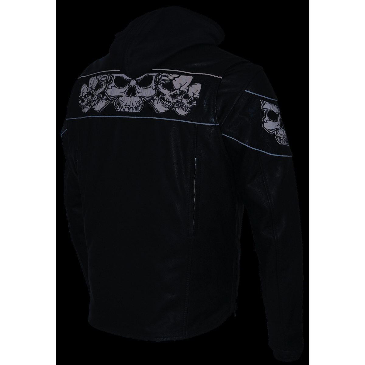 Milwaukee Leather MLM1563 Men's ‘Cross Over’ Black Leather Jacket with Reflective Skulls