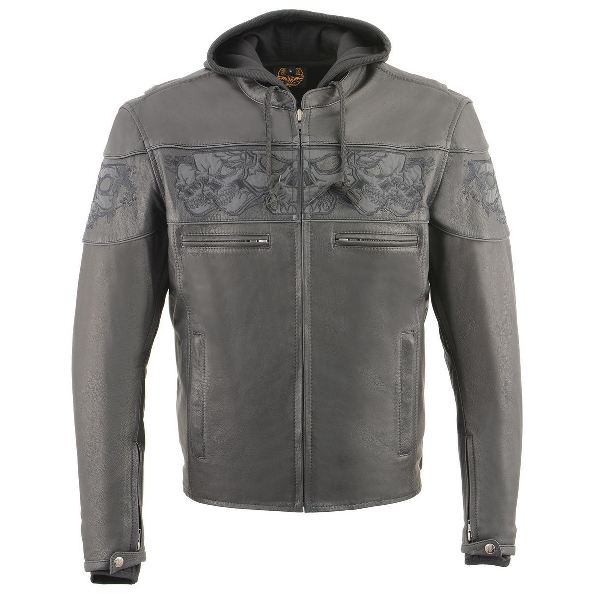 Milwaukee Leather MLM1563 Men's ‘Cross Over’ Black Leather Jacket with Reflective Skulls