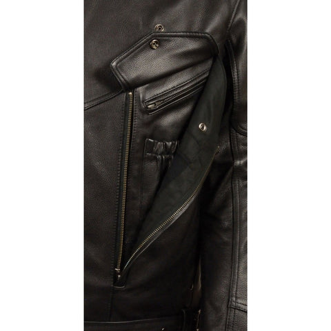 Milwaukee Leather MLM1570 Men's Black Leather Motorcycle Jacket with Side Set Buckles and Gun Pocket - Milwaukee Leather Mens Leather Jackets