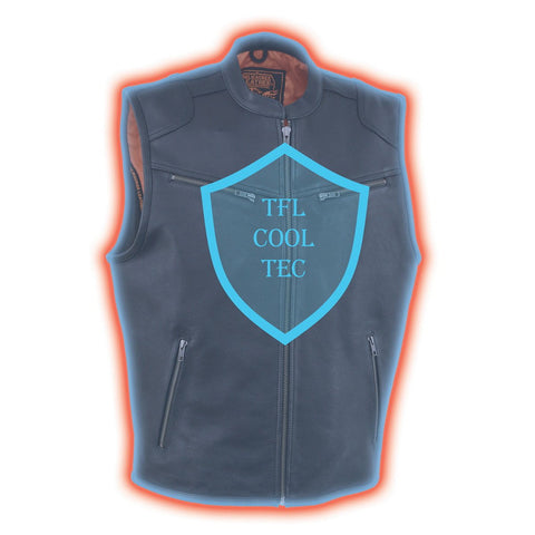 Milwaukee Leather MLM3502 Men's Cool-Tec Black Leather Zipper Vest with Gun Pockets - Milwaukee Leather Mens Leather Vests