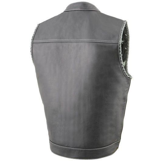 Milwaukee Leather MLM3507 Men’s ‘Old Glory’ Black Leather with Grey Stitching Vest and Laced Arm Holes