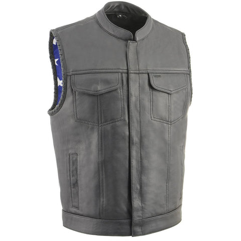 Milwaukee Leather MLM3508 Men’s ‘Old Glory’ Black Leather Vest with Laced Arm Holes