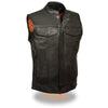 Milwaukee Leather MLM3510 Men's Black Open Neck Snap and Zip Front Club Leather Vest with gun Pocket - Milwaukee Leather Mens Leather Vests