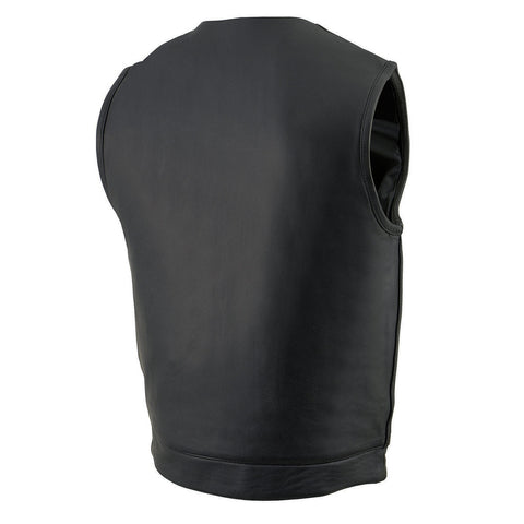 Milwaukee Leather MLM3511 Men's Black Collarless Snap/Zipper Club Style Motorcycle Leather Vest