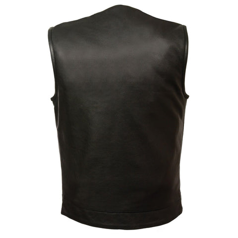 Milwaukee Leather MLM3511 Men's Black Collarless Snap and Zipper Club Leather Vest with Gun Pockets - Milwaukee Leather Mens Leather Vests