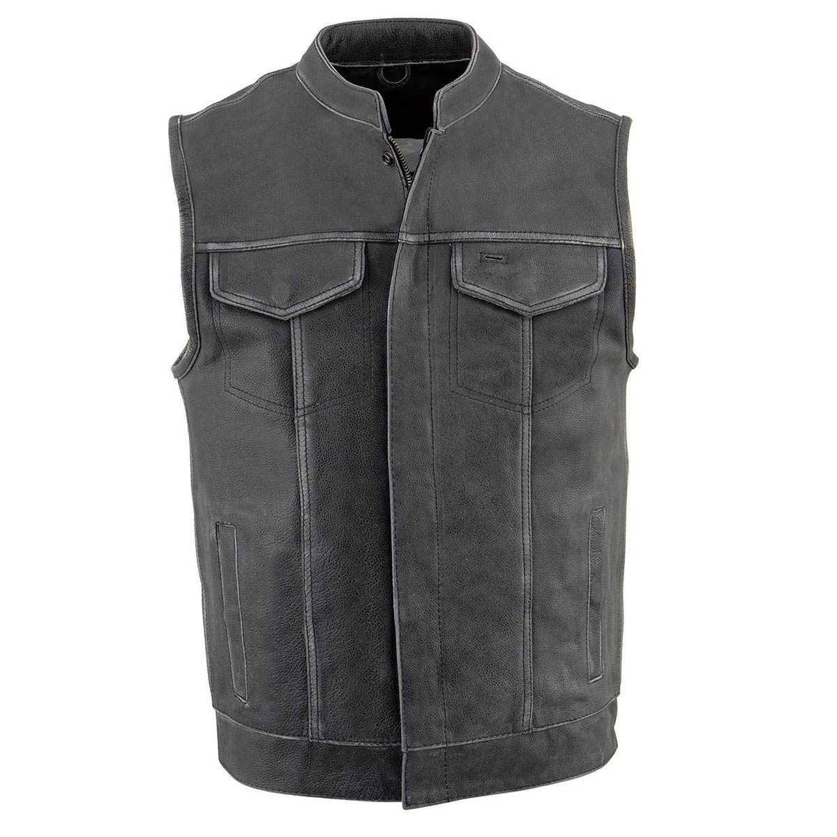 Milwaukee Leather MLM3513 Men's Distressed Grey Dual Closure Open Neck Club Style Motorcycle Leather Vest