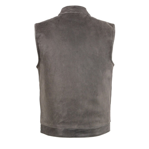 Milwaukee Leather MLM3513 Distressed Grey  Men's Open Neck Snap/Zip Front Club Style  Leather Vest - N/A