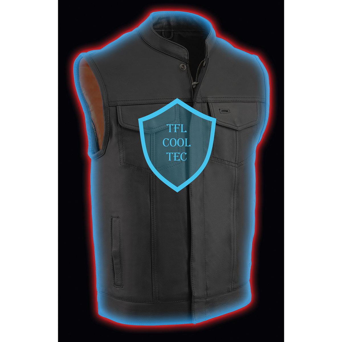 Milwaukee Leather MLM3514 Men's ‘Club Vest’ Black Leather Vest with Cool-Tec Technology