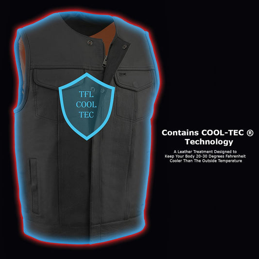 Milwaukee Leather MLM3515 Men's Collarless “Club” Black Leather Vest with Cool-Tec Technology