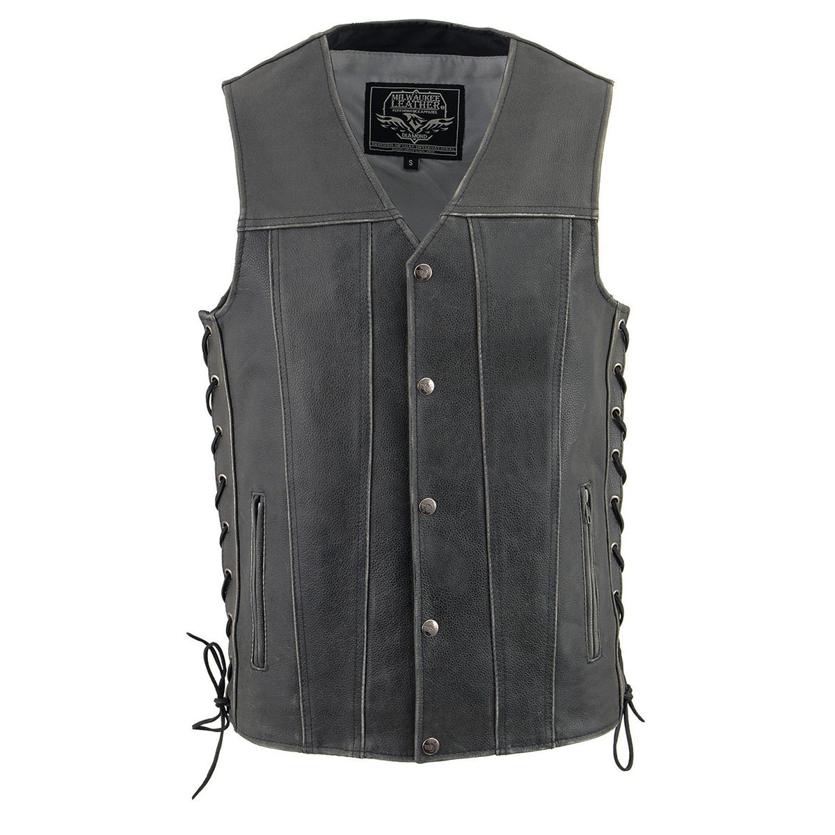 Milwaukee Leather MLM3521 Men's Distressed Gray Side Lace Motorcycle Leather Vest