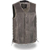 Milwaukee Leather MLM3521 Men's Distressed Gray Side Lace Leather Vest with Gun Pockets - Milwaukee Leather Mens Leather Vests