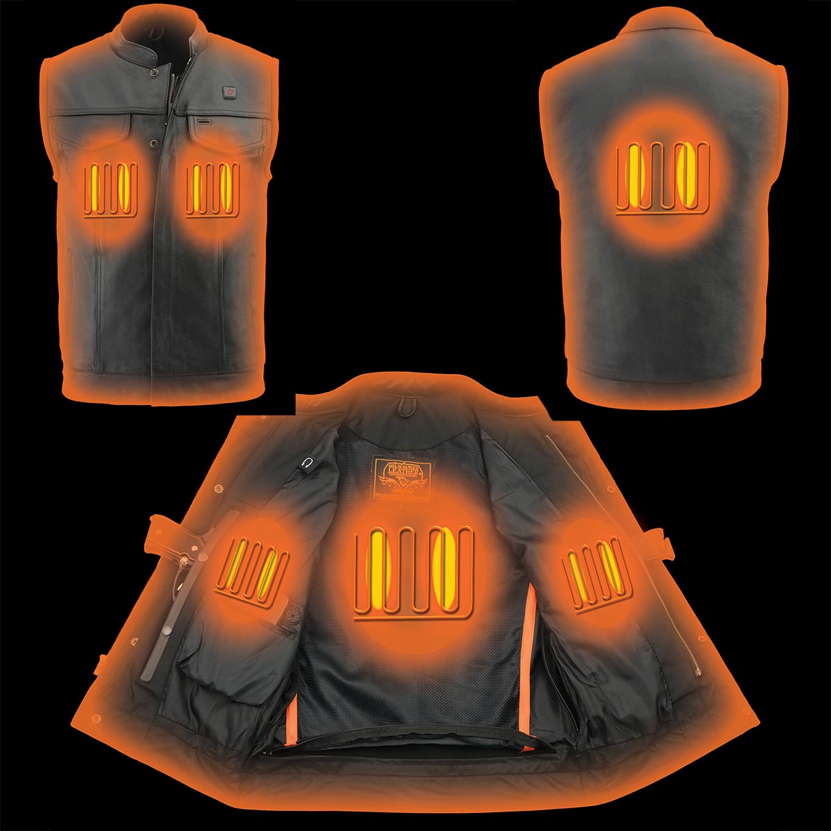 Milwaukee Leather MLM3524SET Men's All Season Black Premium Leather Motorcycle vest w/ Heated and Cool-Tec Technology