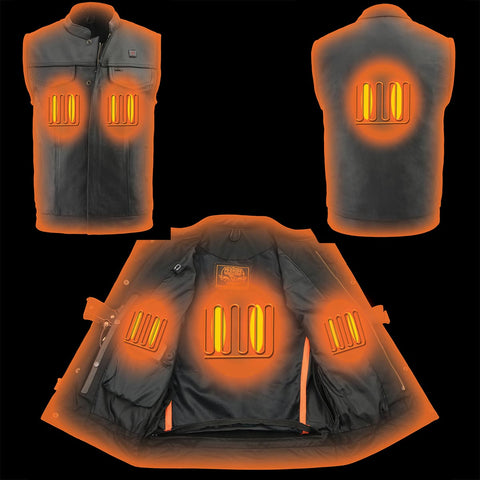 Milwaukee Leather MLM3524SET Men's All Season Black Premium Leather Motorcycle vest w/ Heated and Cool-Tec Technology