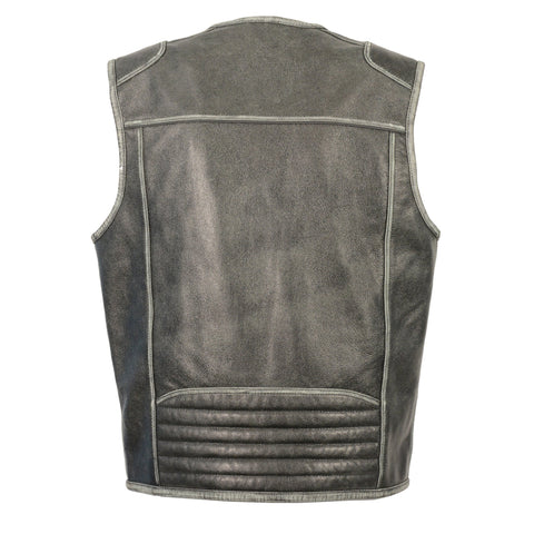 Milwaukee Leather MLM3536 Men's Vintage Grey Leather Vest with Dual Gun Pockets - Milwaukee Leather Mens Leather Vests