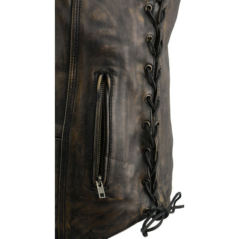 Milwaukee Leather MLM3540 Men's Distressed Brown 10 Pocket Leather Vest with Gun Pockets - Milwaukee Leather Mens Leather Vests
