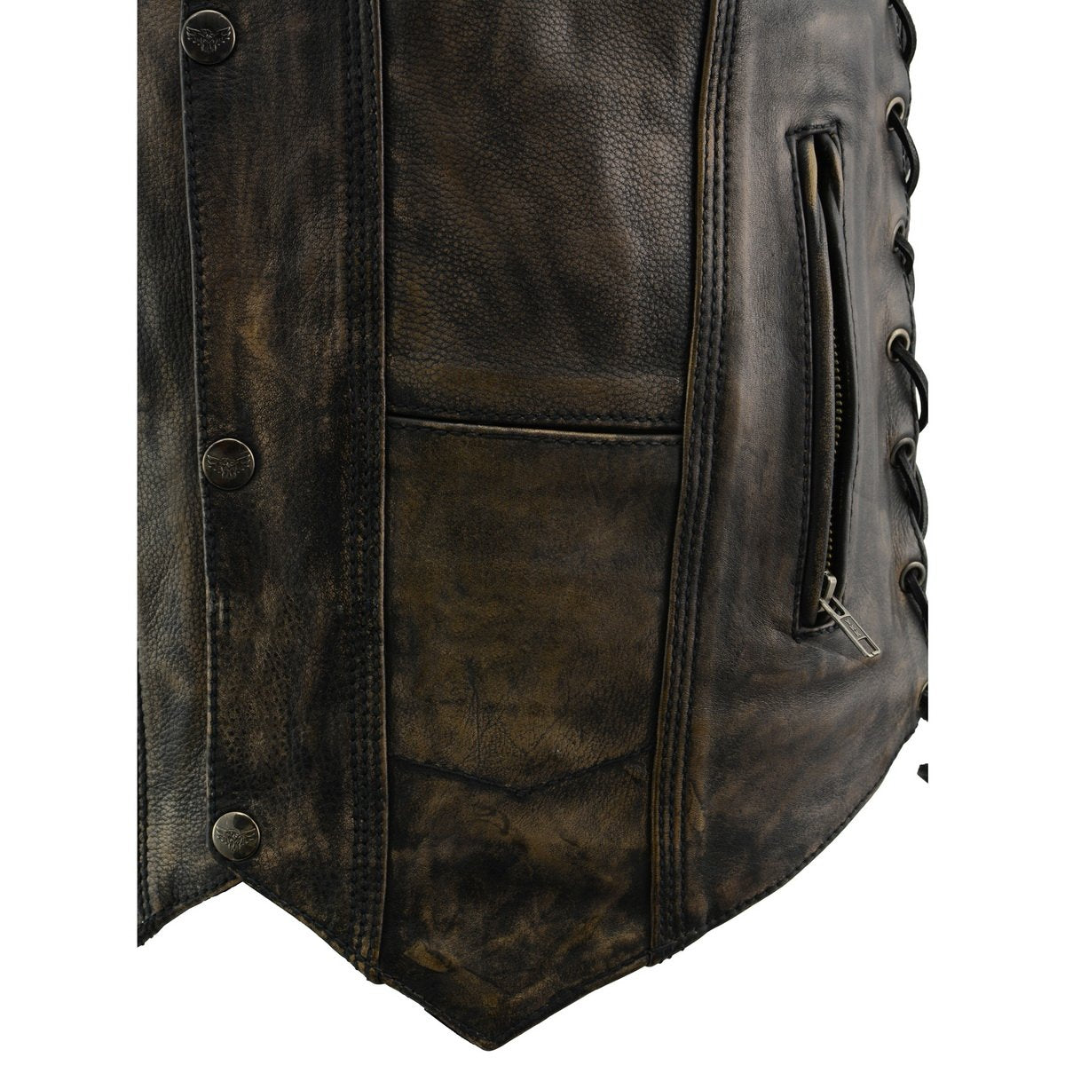Milwaukee Leather MLM3540 Men's Distressed Brown 10 Pocket Leather Vest with Gun Pockets - Milwaukee Leather Mens Leather Vests