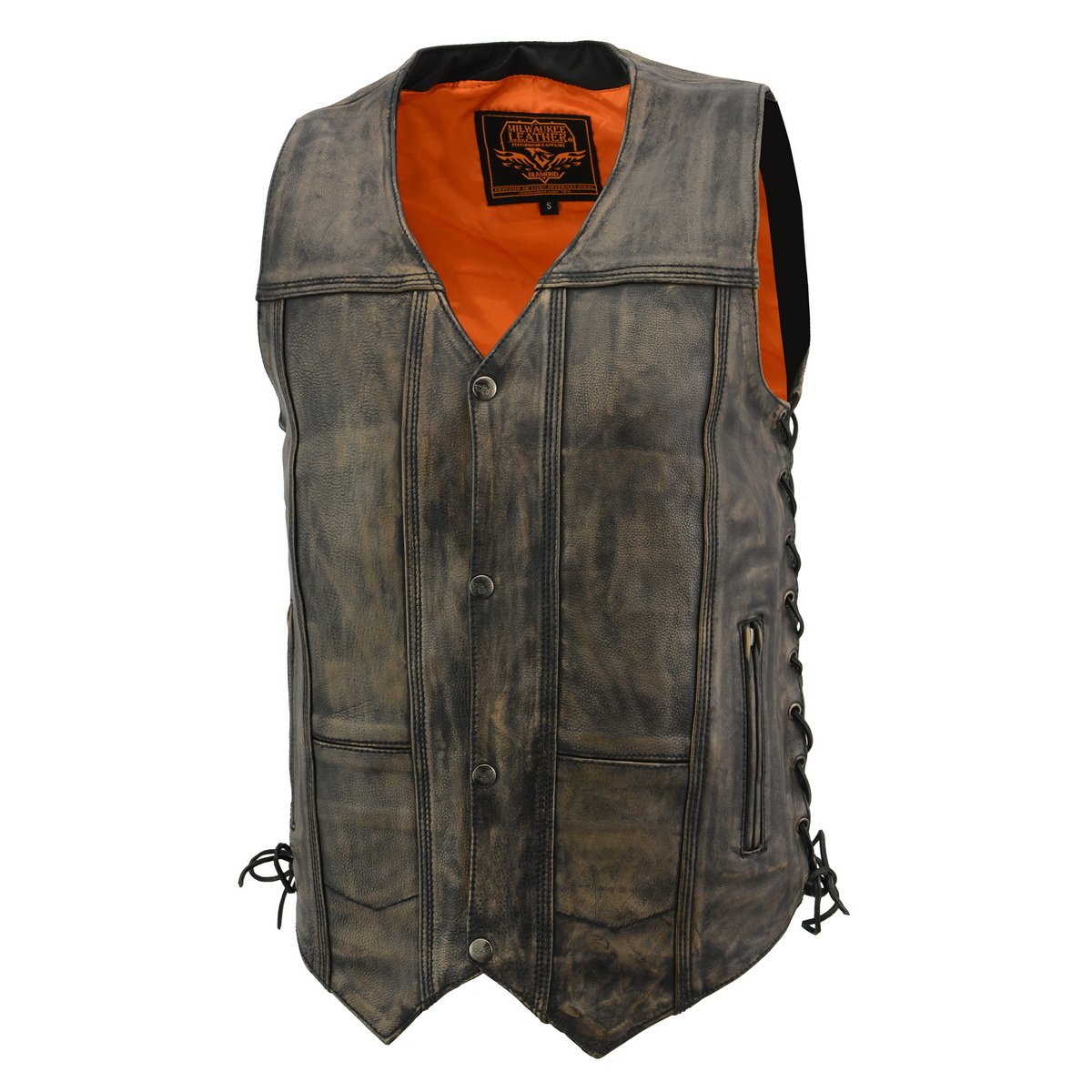 Milwaukee Leather MLM3540 Men's Distressed Brown 10 Pocket Leather Vest with Gun Pockets - Milwaukee Leather Mens Leather Vests
