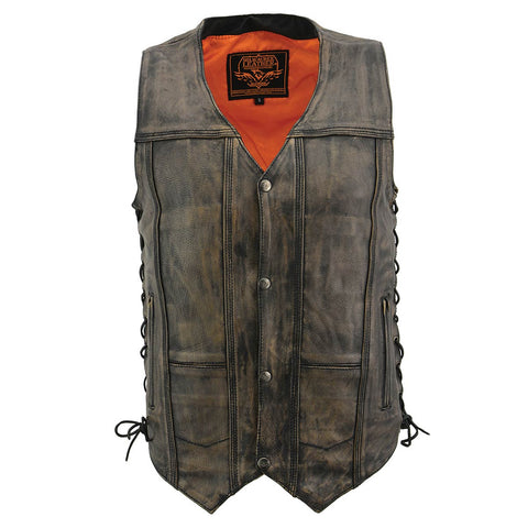 Milwaukee Leather MLM3540 Men's Roulette Distressed Brown 10 Pocket Motorcycle Leather Vest