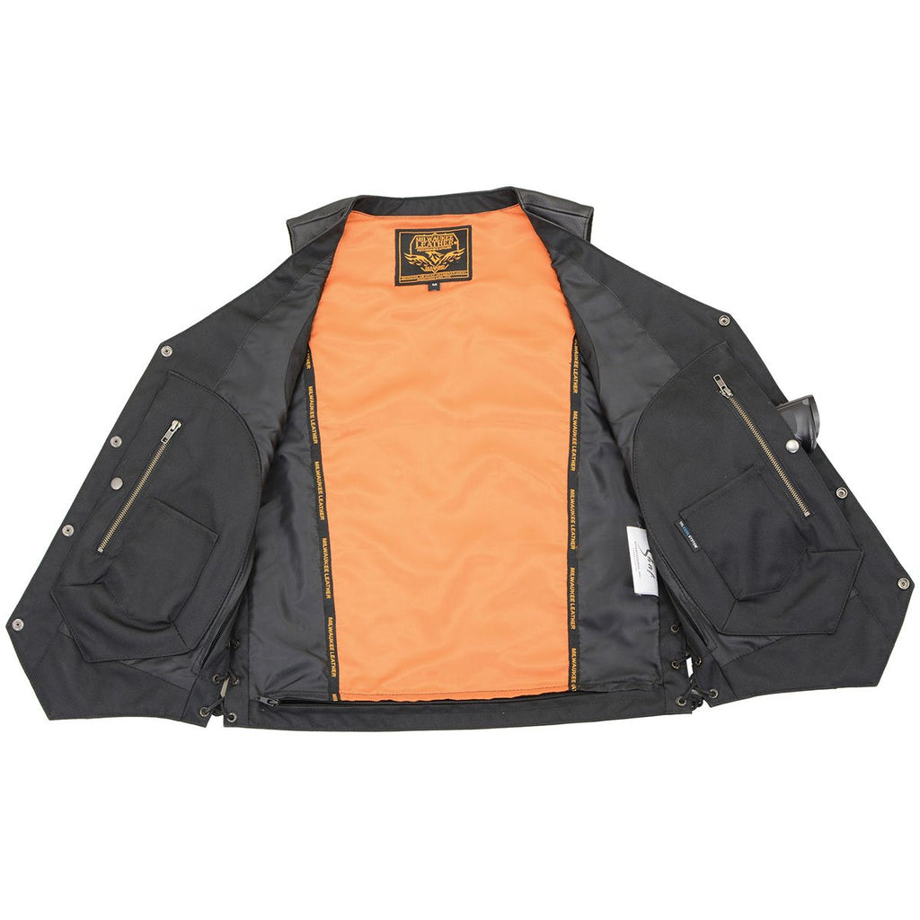 Milwaukee Leather MLM3541 Men's ’10-Pocket’ Black Leather Vest with Cool-Tec Technology