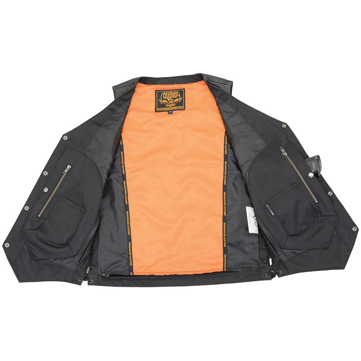 Milwaukee Leather MLM3541 Men's ’10-Pocket’ Black Leather Vest with Cool-Tec Technology