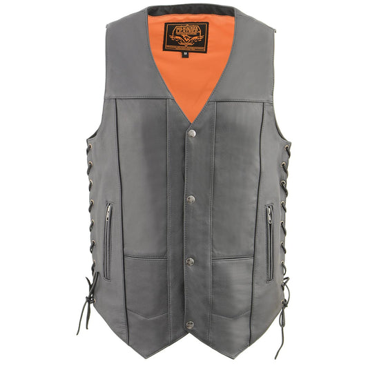 Milwaukee Leather MLM3541 Men's ’10-Pocket’ Black Leather Vest with Cool-Tec Technology