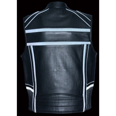 Milwaukee Leather MLM3560 Men's Black Leather Vest with Reflective Piping and Gun Pockets - Milwaukee Leather Mens Leather Vests