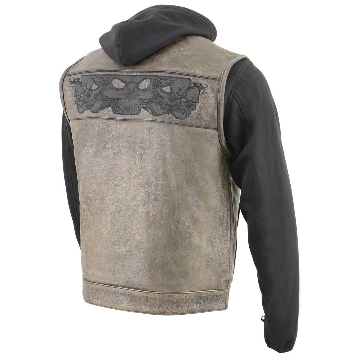 Milwaukee Leather MLM3561 Men's '2 in 1' Distressed Brown Leather Vest with Reflective Skulls