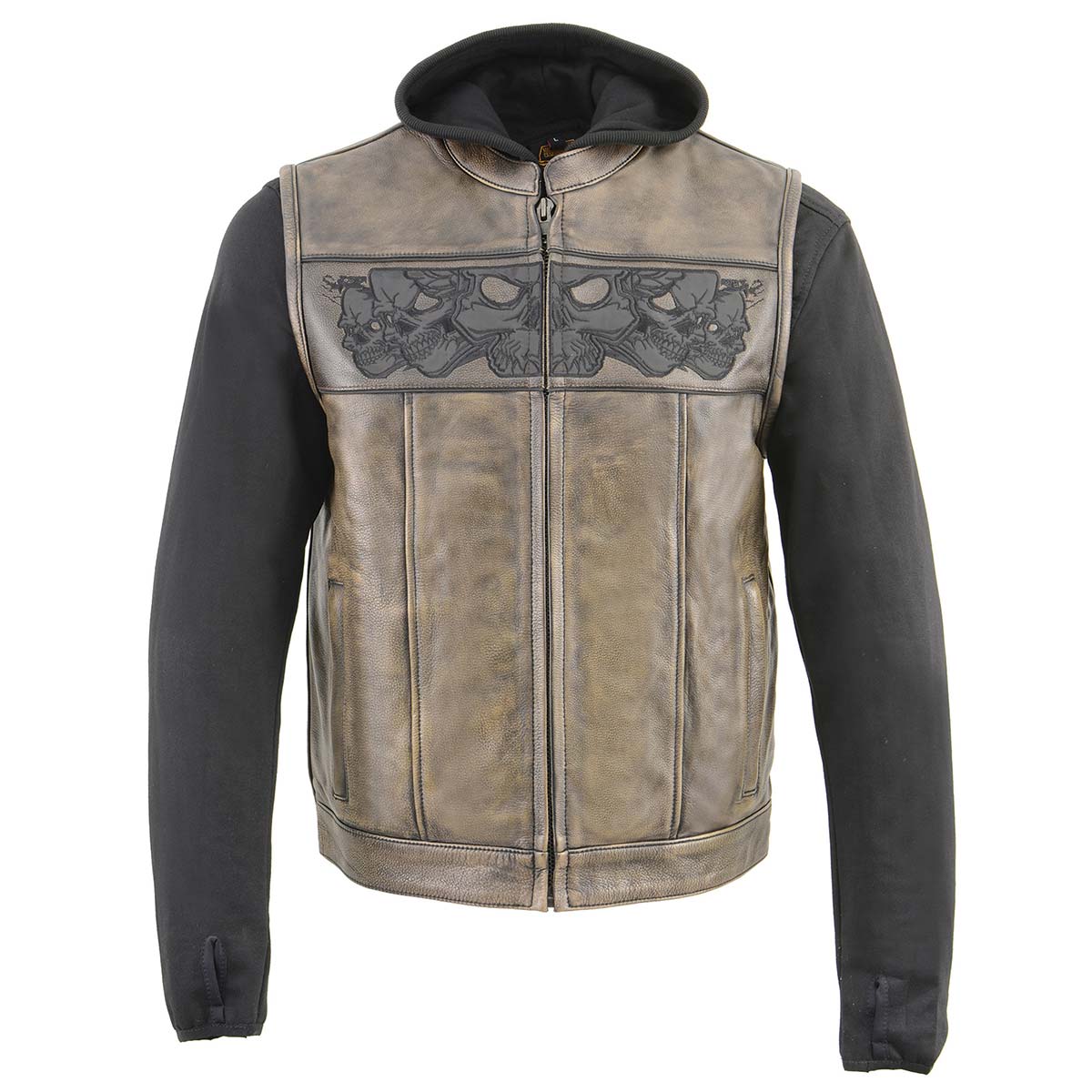 Milwaukee Leather MLM3561 Men's '2 in 1' Distressed Brown Leather Vest with Reflective Skulls