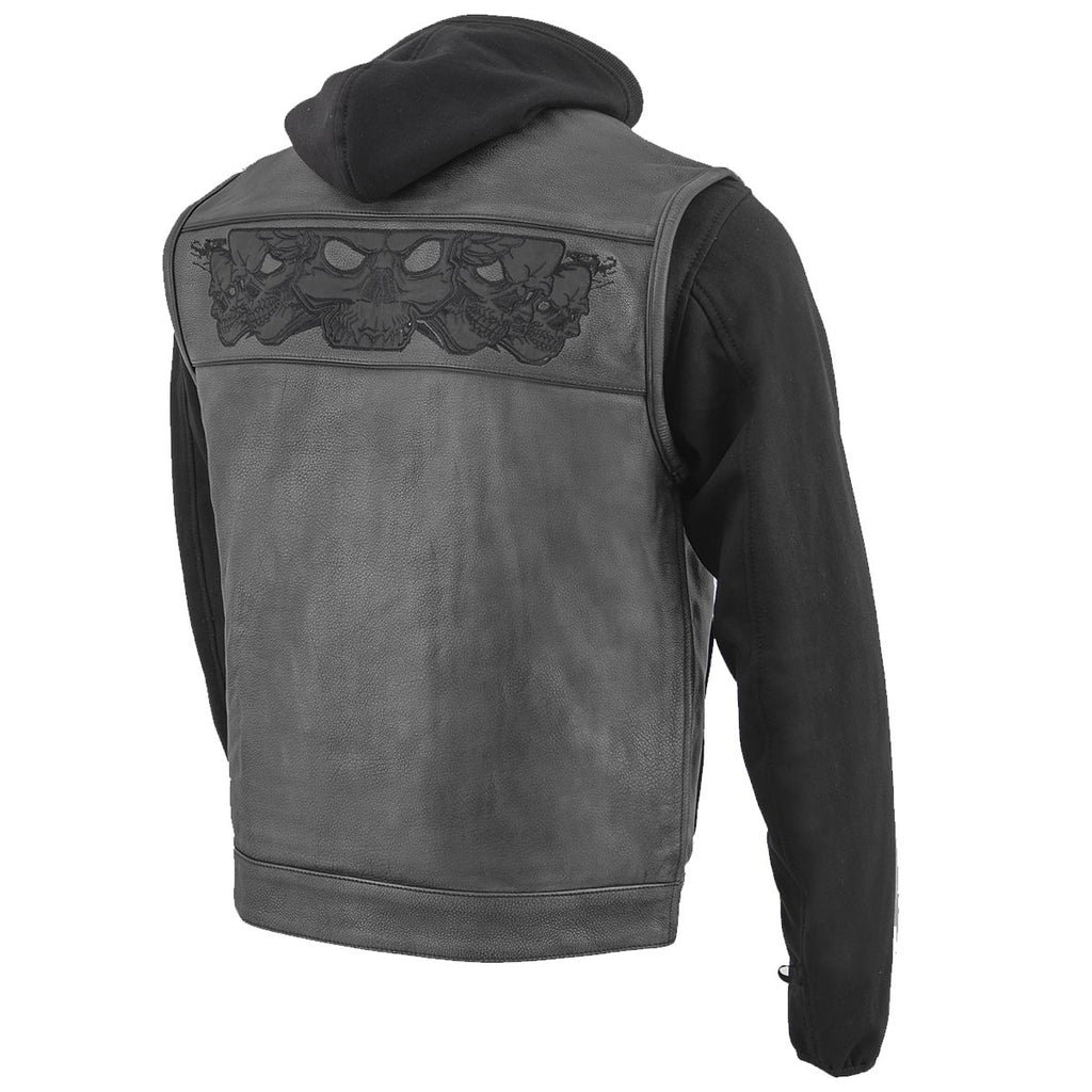 Milwaukee Leather MLM3563 Men's '2 in 1' Black Leather Vest with Reflective Skulls