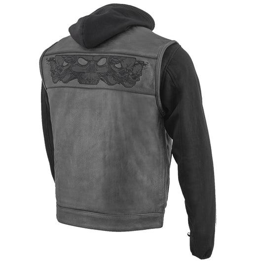 Milwaukee Leather MLM3563 Men's '2 in 1' Black Leather Vest with Reflective Skulls
