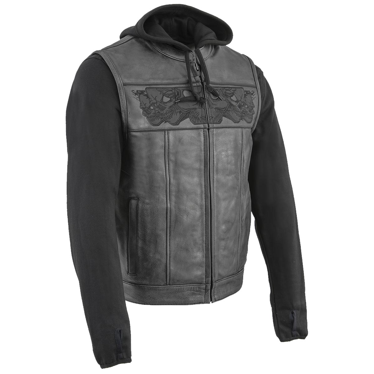 Milwaukee Leather MLM3563 Men's '2 in 1' Black Leather Vest with Reflective Skulls
