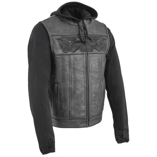Milwaukee Leather MLM3563 Men's '2 in 1' Black Leather Vest with Reflective Skulls