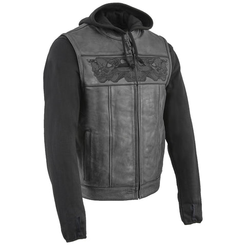 Milwaukee Leather MLM3563 Men's '2 in 1' Black Leather Vest with Reflective Skulls