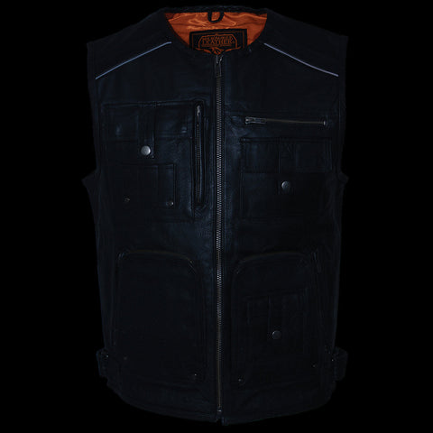 Milwaukee Leather MLM3580 Men's Black ‘Super Utility-Multi Pocket Vest’ Motorcycle Biker Leather Vest