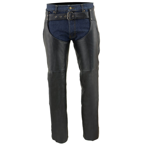 Milwaukee Leather MLM5502 Men's Black Premium Leather Motorcycle Rider Chaps w/ Cool-Tec Leather Treatment